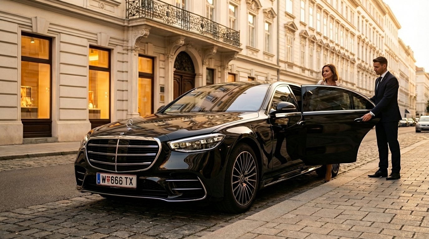 Mercedes S-Klasse auf Wiener Straße – Chauffeur pro Stunde Wien